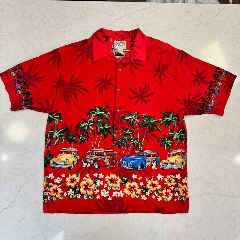 Vintage Big Dogs Hawaiian Shirt Men's 2XL Red Aloha Novelty Dadcore Vacation - Picture 12 of 16